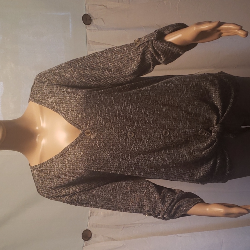 V Neck Button Down 3/4 Sleeve Blouse